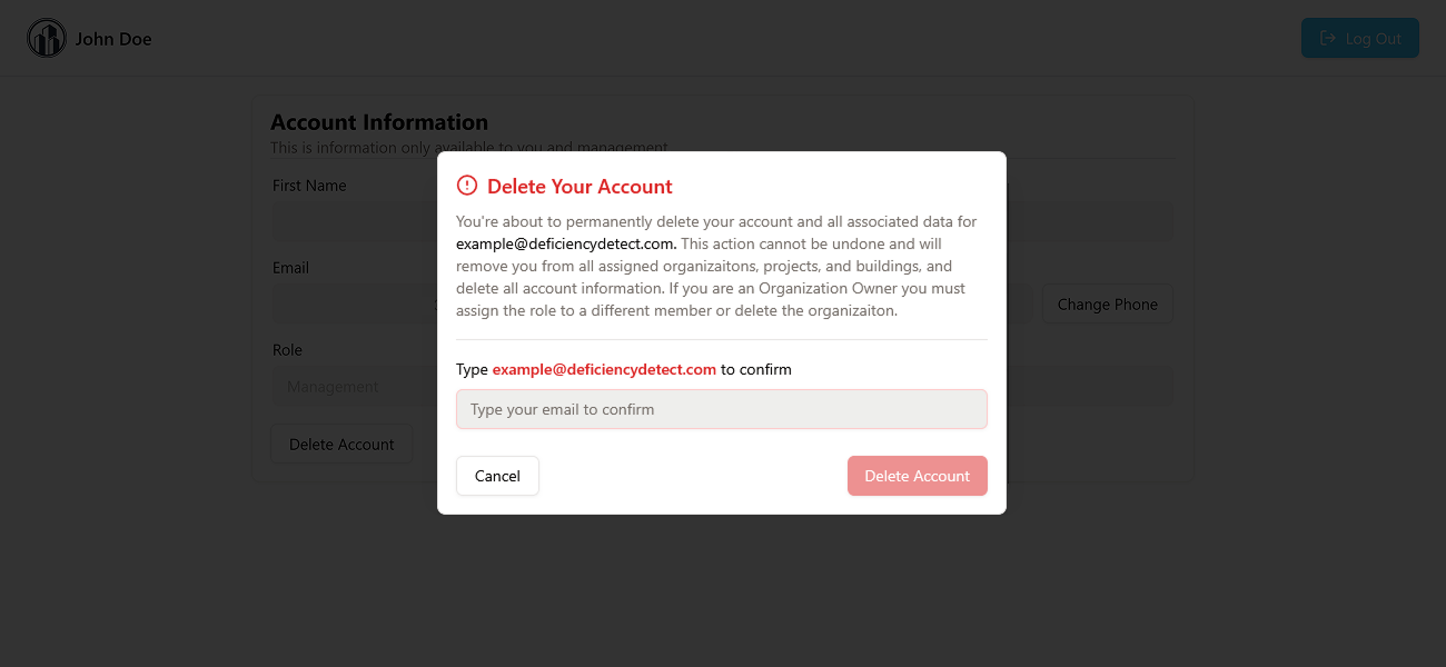 Delete Account Button
