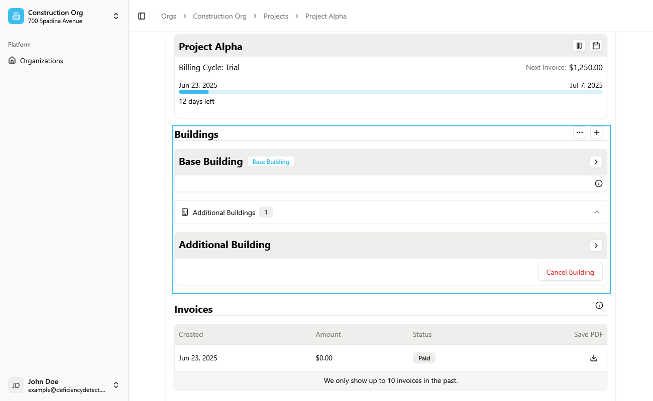 Project Billing Buildings List