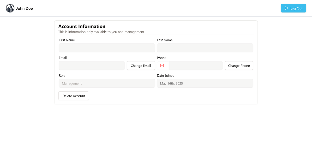 Account Page - Change Email Button