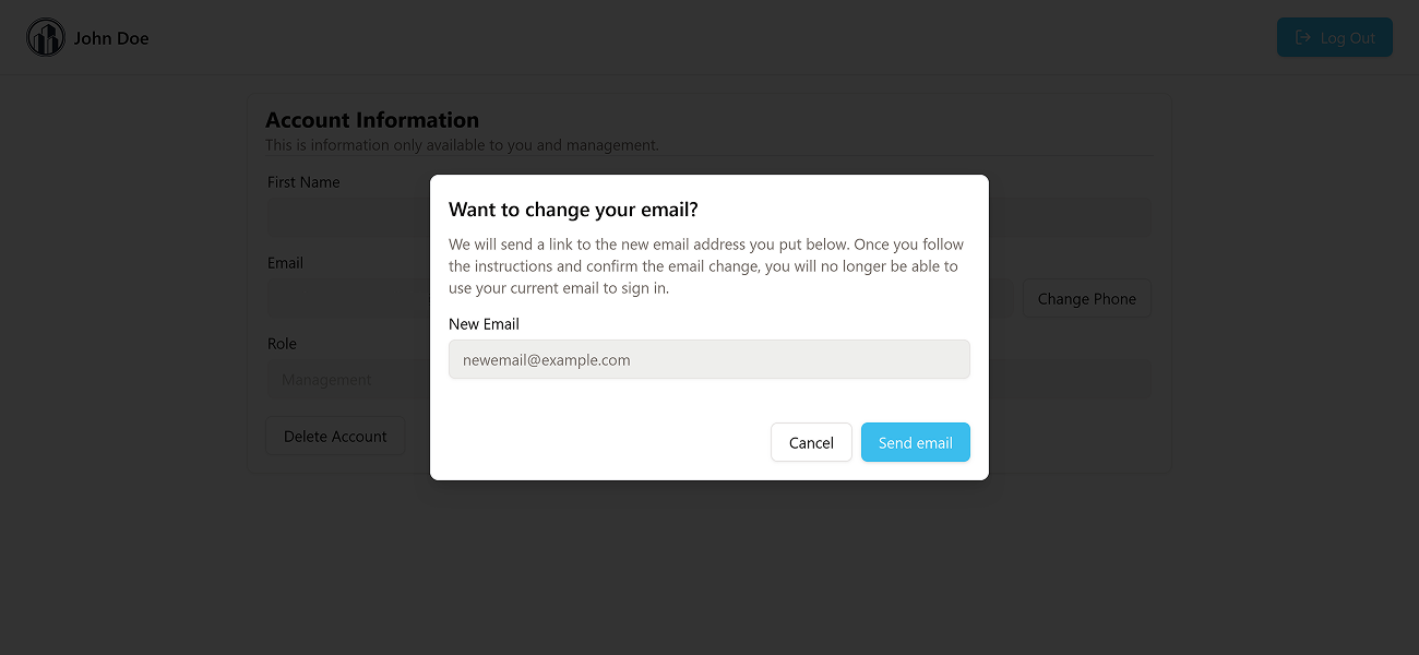 Alert Dialog - Enter New Email