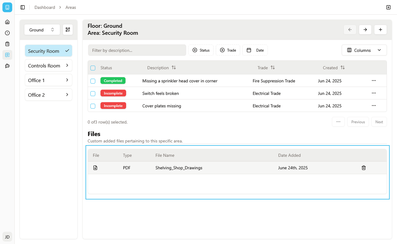 Area File Viewer Table