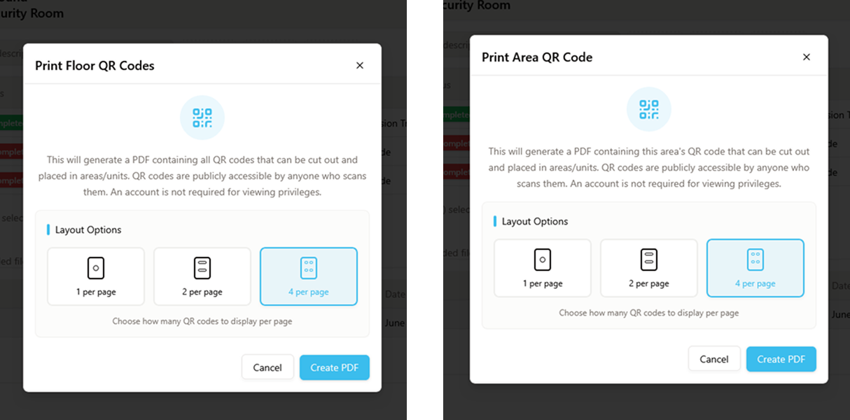 QR Code Print Dialogs