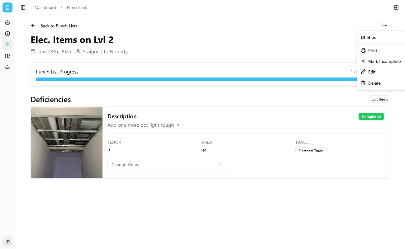 Punch List Creator Options