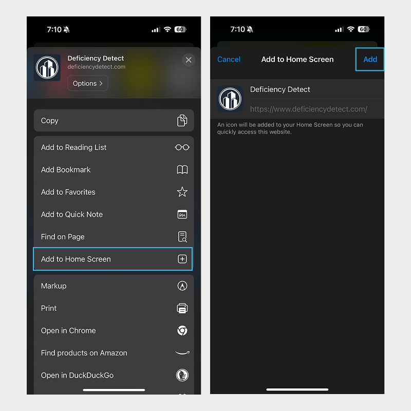 Add to Home Screen Option