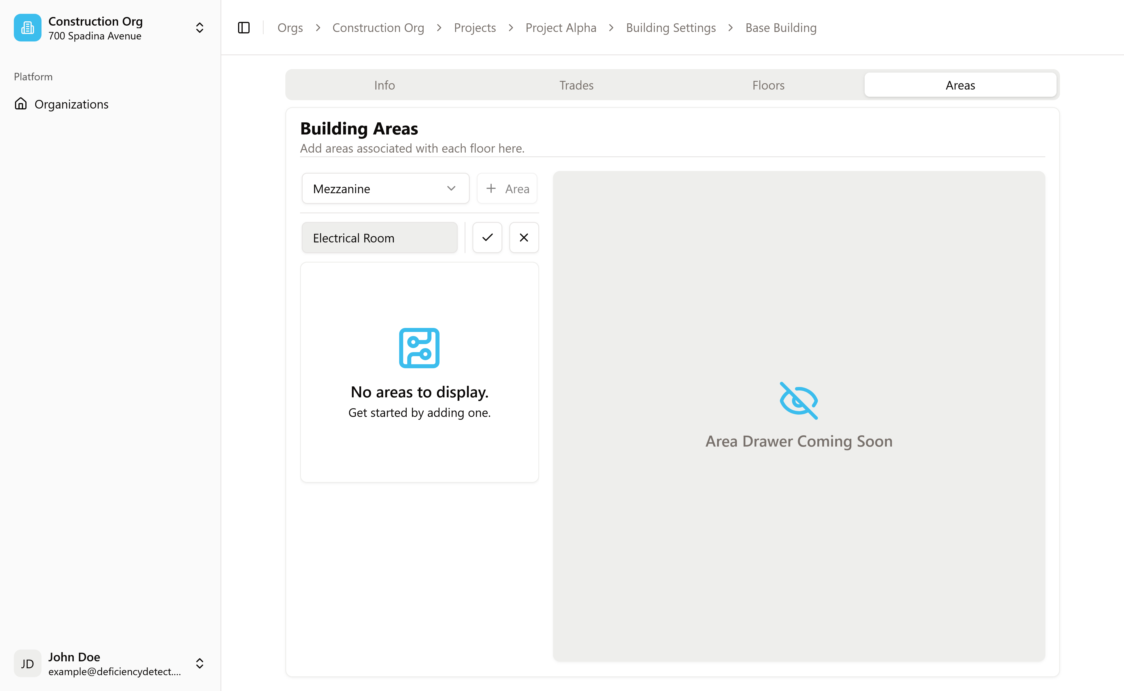 Add Area Input and List