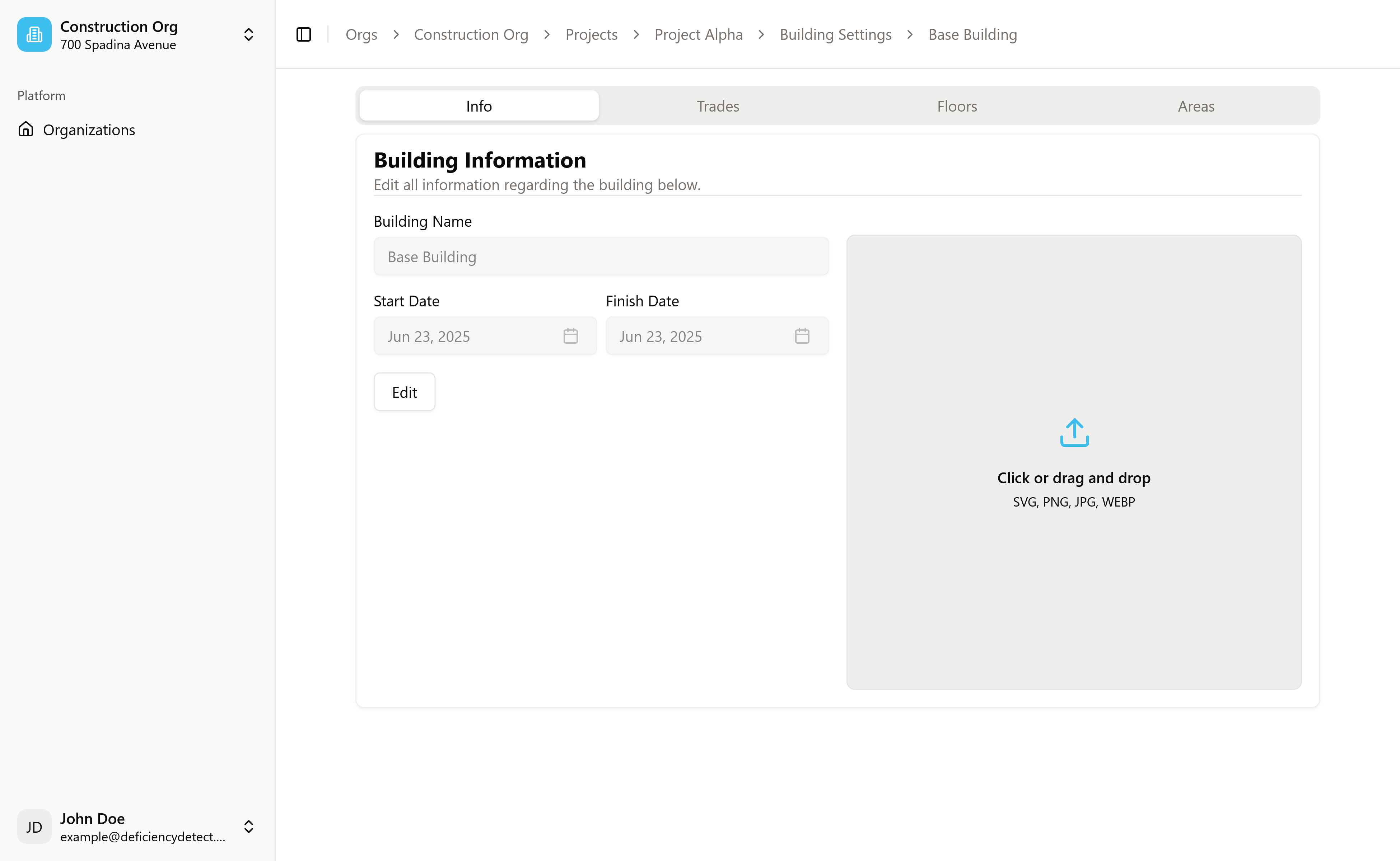 Building Settings Info Tab