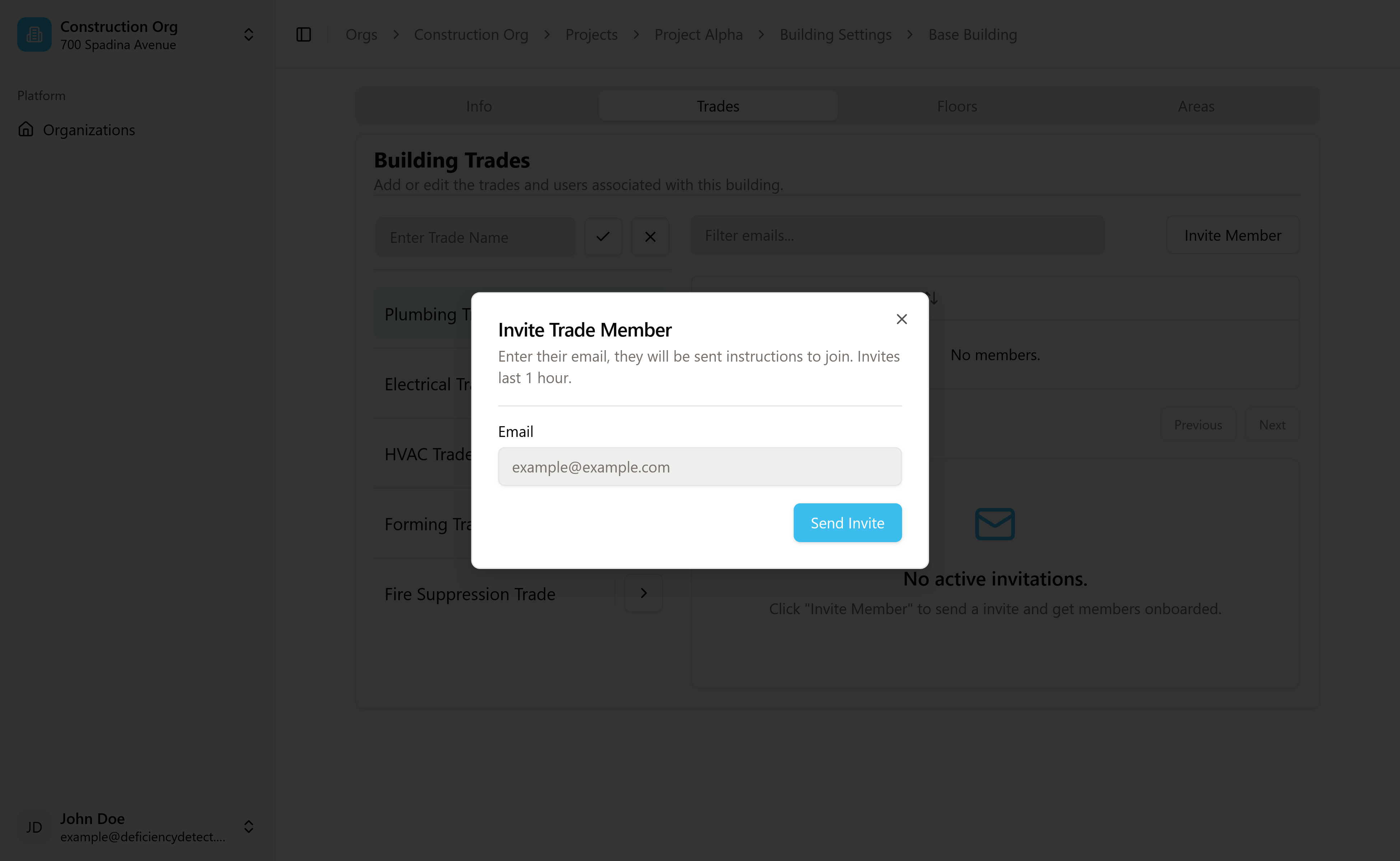 Invite Member Button and Trade Member Table