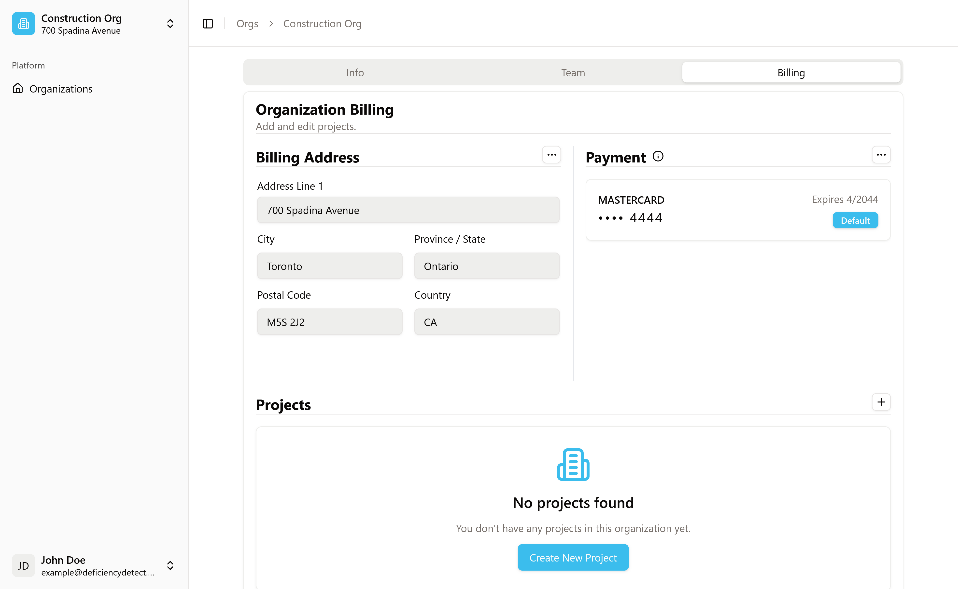 Organization Settings - Billing Tab Highlighted
