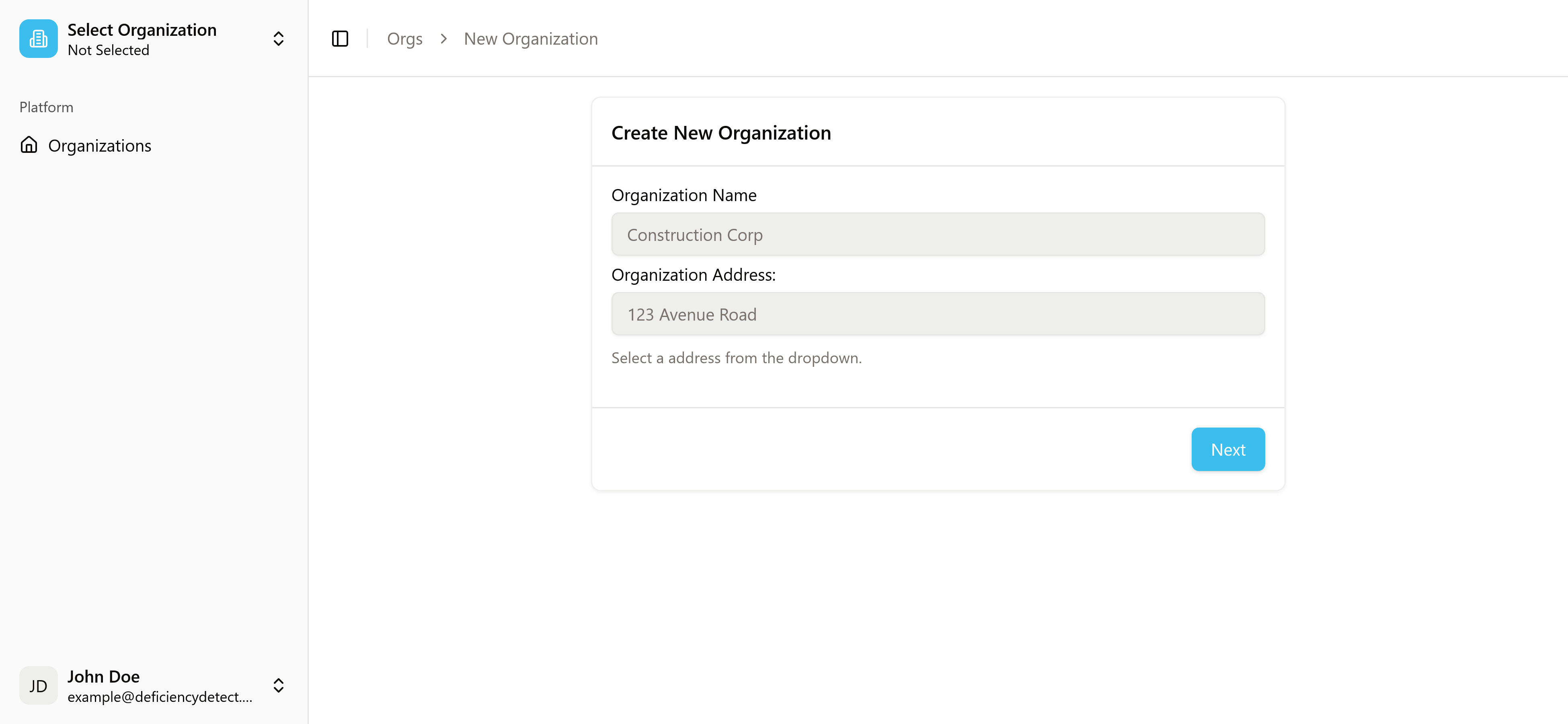 Create Organization Form