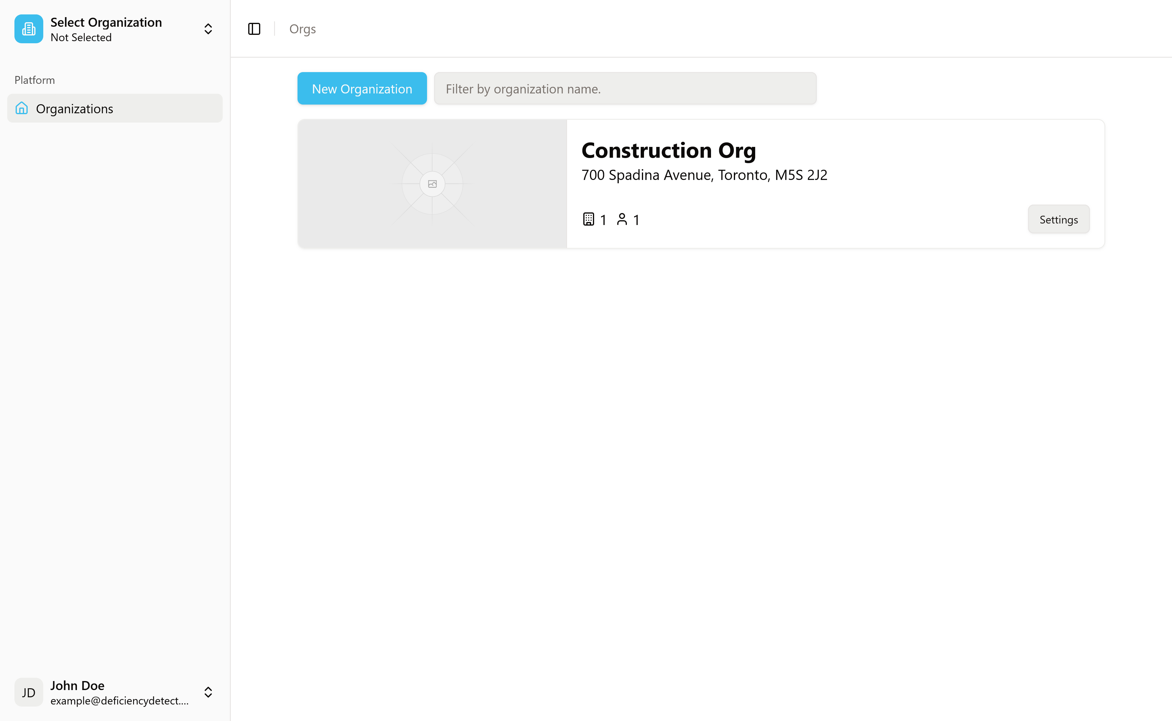 Organization List with Settings Button