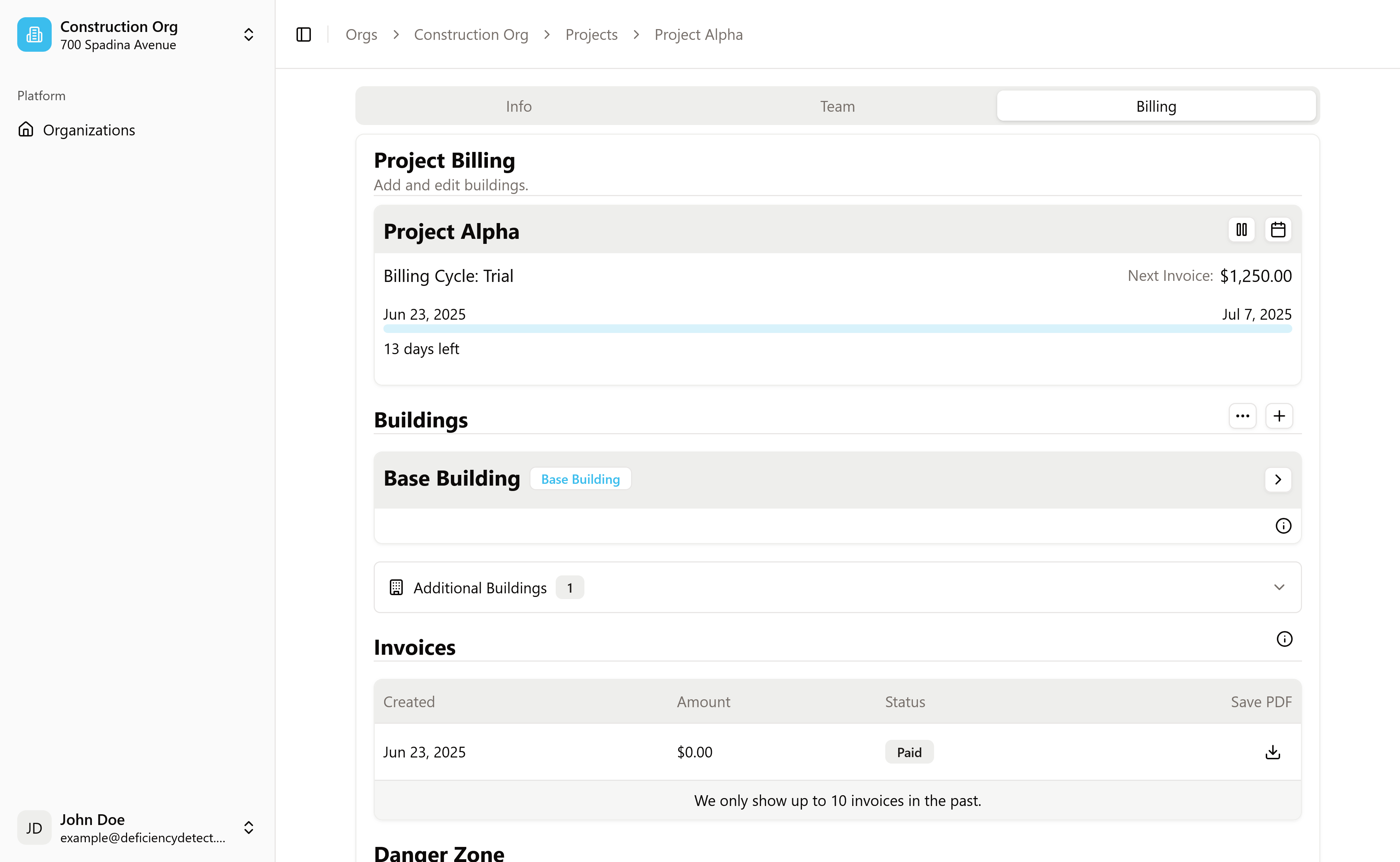 Project Settings - Billing Tab Highlighted