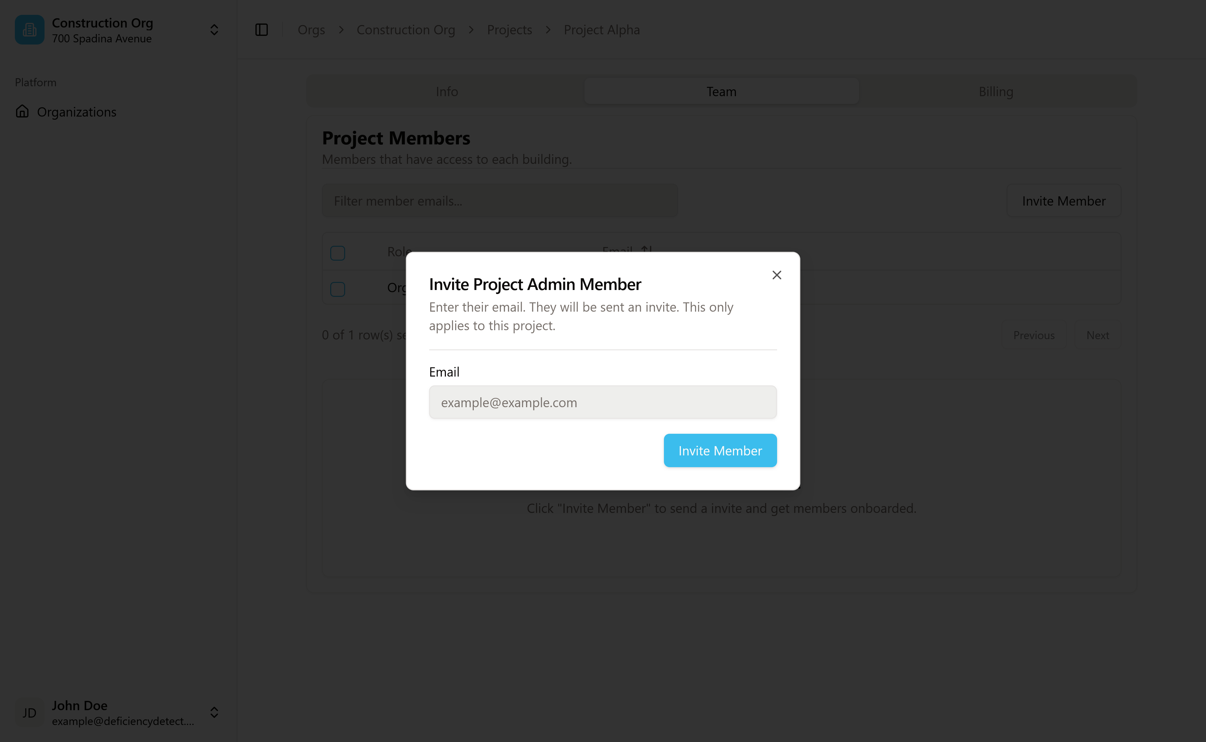 Project Settings - Team Tab Content